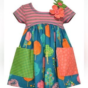 Bonnie Baby Multi color tree print dress size 6-9 months EUC
